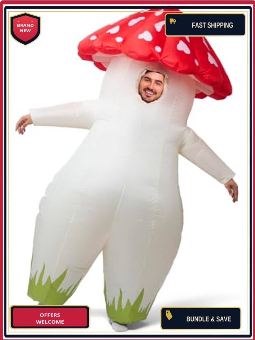 Adult Inflatable Mushroom Costume Full Body Polyester Halloween Cosplay Suit